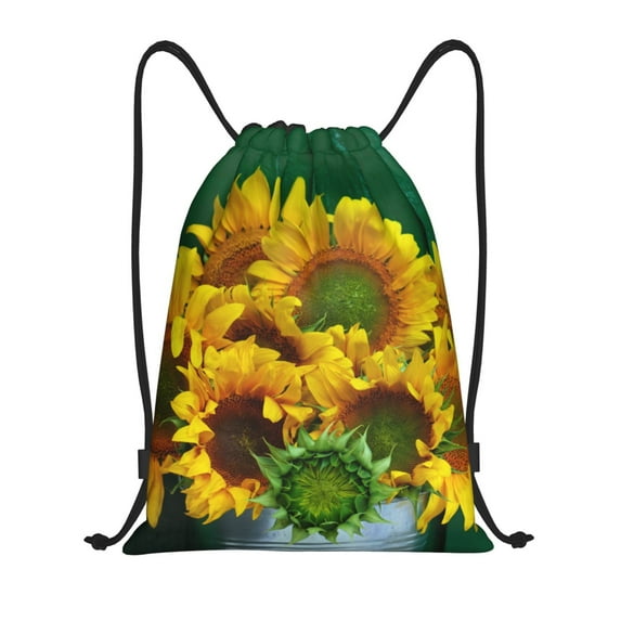 Kdxio Sunflowers in Bucket Print Drawstring Backpack Bag,Waterproof Draw String Back Sack, Gym Drawstring Bags Swim Bag For Unisex