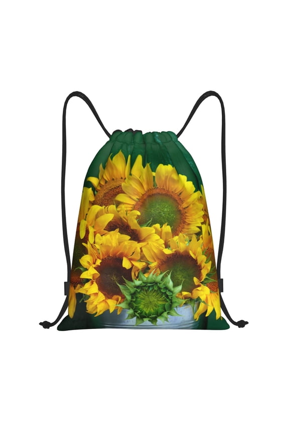 Sunflowers in Bucket Print Drawstring Backpack Bag,Waterproof Draw String Back Sack, Gym Drawstring Bags Swim Bag For Unisex