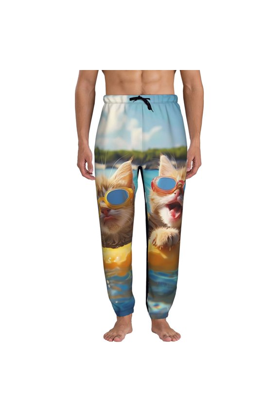 Sunglasses Beach Kittens Pattern Joggers,Sweatpants for Men with Pockets-Medium
