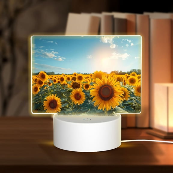 Kdxio Sunlit Sunflower Field Rectangular Acrylic Night Light Acrylic Sleep Night Light Friend Gifts for Birthday Gifts for Women Teens Boys Girls