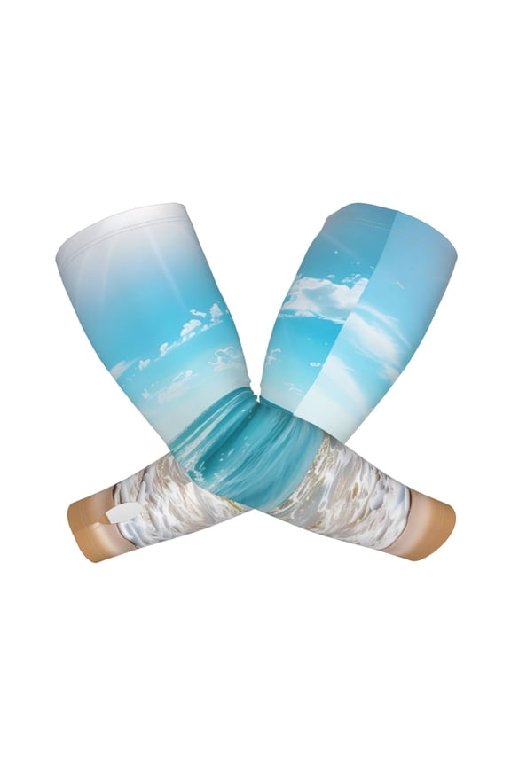 Sunny Ocean Waves Print UV Sun Protection Arm Sleeves - Tattoo Cover Up - Basketball Arm Sleeve UPF 50 Cooling for Men Women
