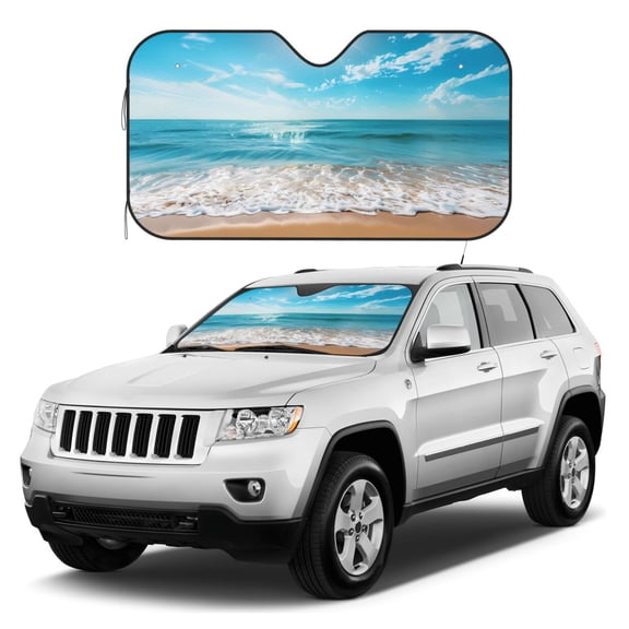 Kdxio Sunny Ocean Waves Print Windshield Sun Shade, Foldable Sun Blocker for Car,Truck,SUV Automotive Interior Sun Protection,Reflective Shade for Front Windshield(Small)