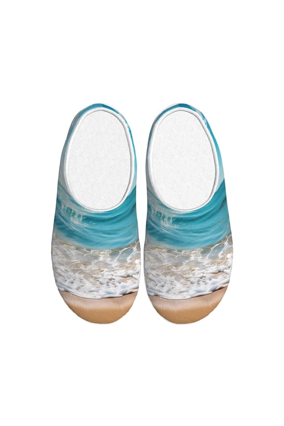 Sunny Ocean Waves Women's Men's Slippers Plush Slip-On House Slipper for Winter Indoor Soft Cushion Non-slip Fluffy Slides Slippers-39/40