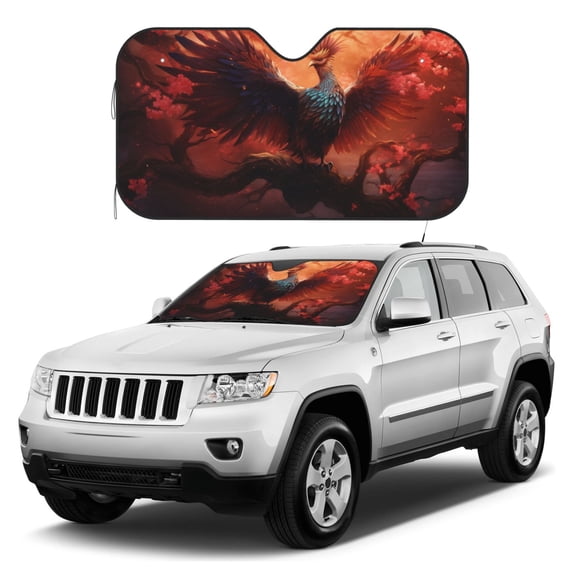 Kdxio Sunset Blossoms Phoenix Perch Print Windshield Sun Shade, Foldable Sun Blocker for Car,Truck,SUV Automotive Interior Sun Protection,Reflective Shade for Front Windshield(Small)