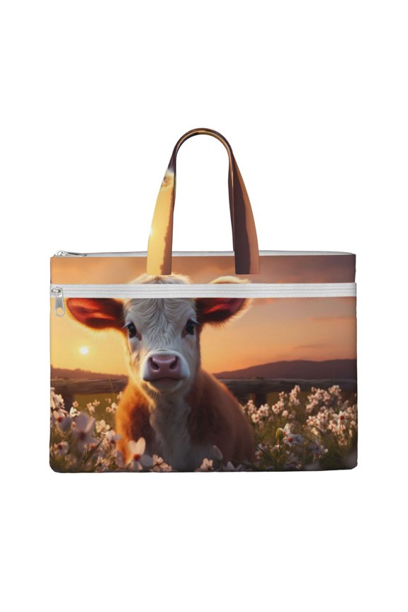Sunset Calf Flower Field File Tote Document Bag Business Briefcase Bag Document Organizer Tote Briefcase for Letter A4 Files Business Teacher Office Bag
