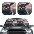 thumbnail image 1 of Kdxio Sunset Cliff Dinosaur Print 2-Piece Sun Shade Front Windshield - Foldable Car Front Window Sunshades for Most Sedans SUV Truck, 1 of 6