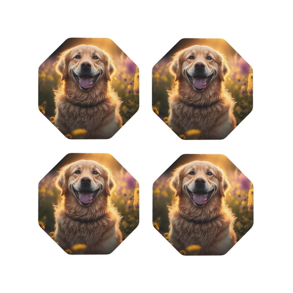 Kdxio Sunset Daisy Dog Funny Coasters,4 Pcs Leather Coasters,Housewarming Gifts,Protect Furniture from Water Marks Scratch and Damage