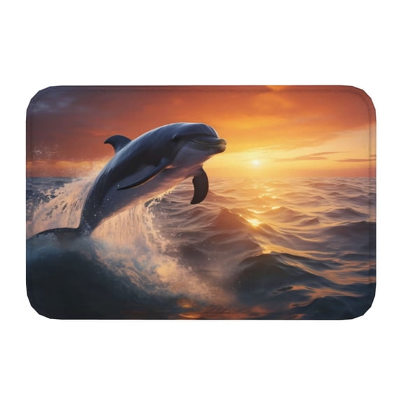 Kdxio Sunset Dancing Dolphin,16" x 24", Non-Slip Front Door Mats,Outdoor Welcome Mat Washable