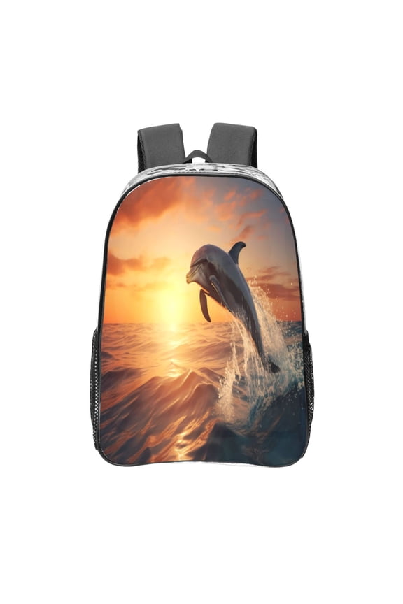 Sunset Dancing Dolphin A Clear Backpack, Transparent Bookbag for School for Women Men, Capacity Clear Bag for College, Travel