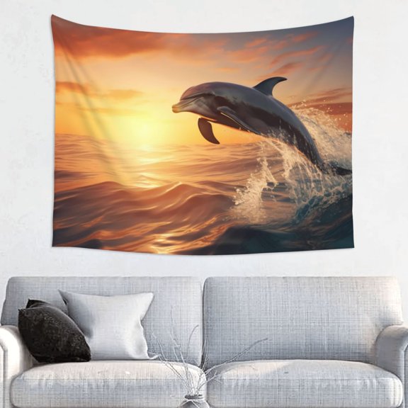 Kdxio Sunset Dancing Dolphin A Wall Hanging Tapestries Banner For Bedroom College Dorm Home Living Room Party Decor 29X37 In
