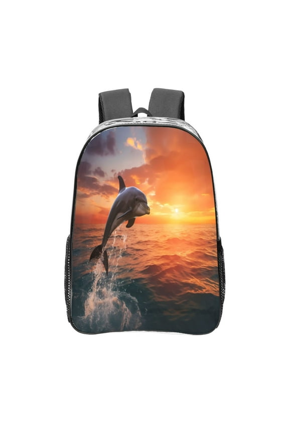 Sunset Dancing Dolphin B Clear Backpack, Transparent Bookbag for School for Women Men, Capacity Clear Bag for College, Travel