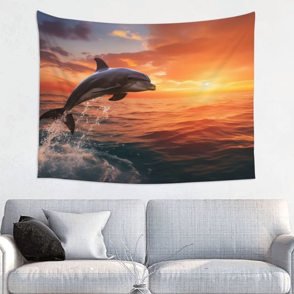 Kdxio Sunset Dancing Dolphin B Wall Hanging Tapestries Banner For Bedroom College Dorm Home Living Room Party Decor 29X37 In