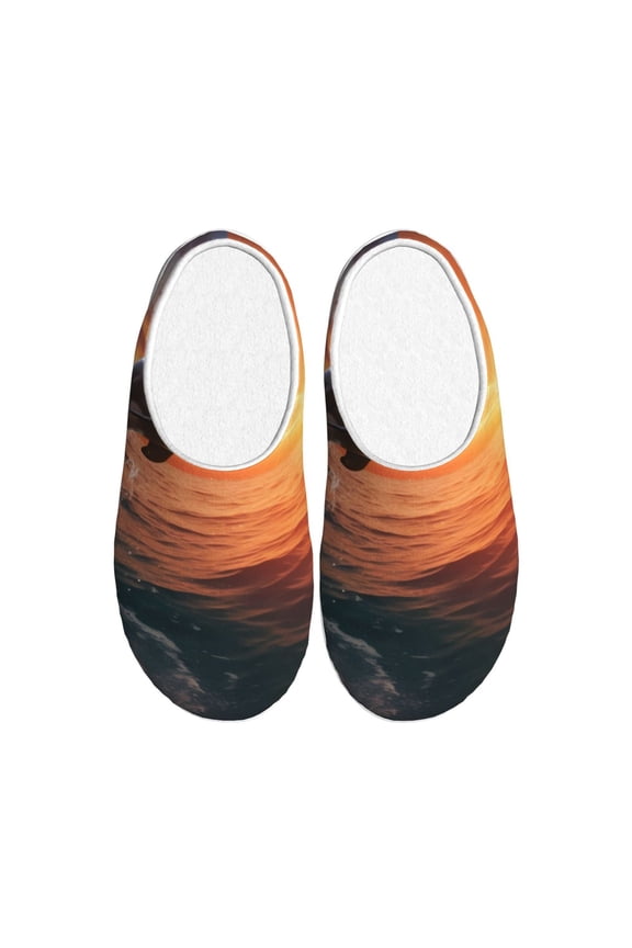 Sunset Dancing Dolphin B Women's Men's Slippers Plush Slip-On House Slipper for Winter Indoor Soft Cushion Non-slip Fluffy Slides Slippers-35/36
