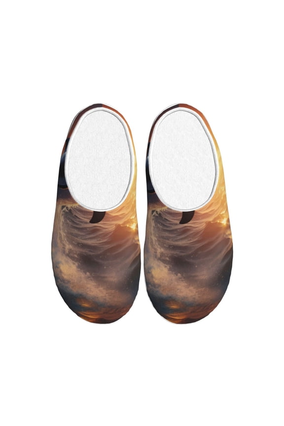 Sunset Dancing Dolphin Women's Men's Slippers Plush Slip-On House Slipper for Winter Indoor Soft Cushion Non-slip Fluffy Slides Slippers-35/36