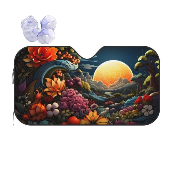 Kdxio Sunset Floral Fantasy Landscape Print Front Windshield Sun Shade,Folding Auto Sunshade for Car Truck SUV-Medium