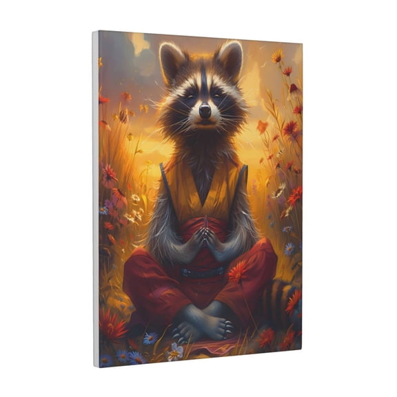 Kdxio Sunset Flower Meditating Raccoon Pattern Canvas Wall Art 12x16 Inches - Waterproof HD Print Solid Wood Frame for Living Room & Bathroom,Vertical
