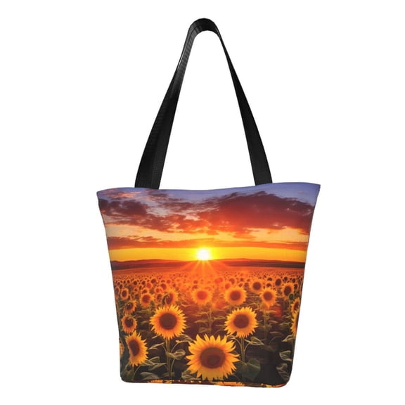 Kdxio Sunset Golden Sunflower Field Women Reusable Grocery Bags Foldable Ripstop,Reusable Shopping Bags for Shopping,Gym,Gift