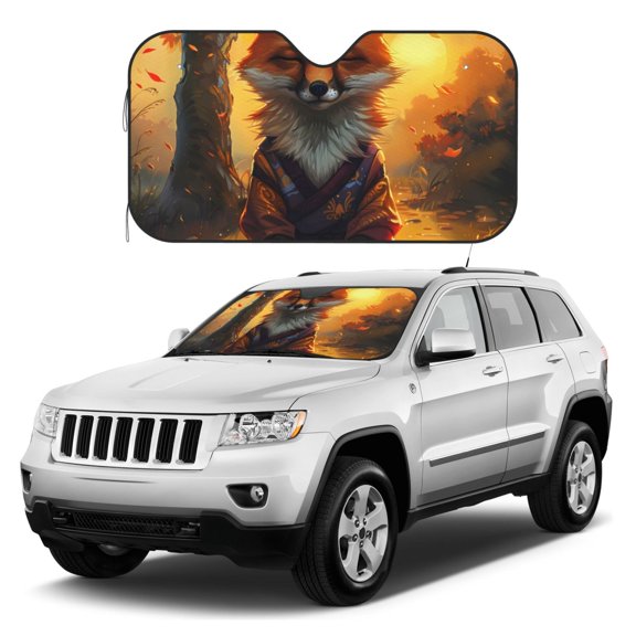 Kdxio Sunset Maple Tree Fox Print Windshield Sun Shade, Foldable Sun Blocker for Car,Truck,SUV Automotive Interior Sun Protection,Reflective Shade for Front Windshield(Small)