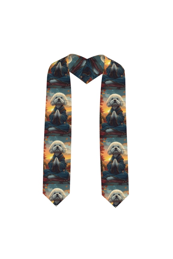 Sunset Meditating Bichon Frise Graduation Stole Class, Graduation Sash, Unisex Adult 36" Academic Commencements-Sharp Corner