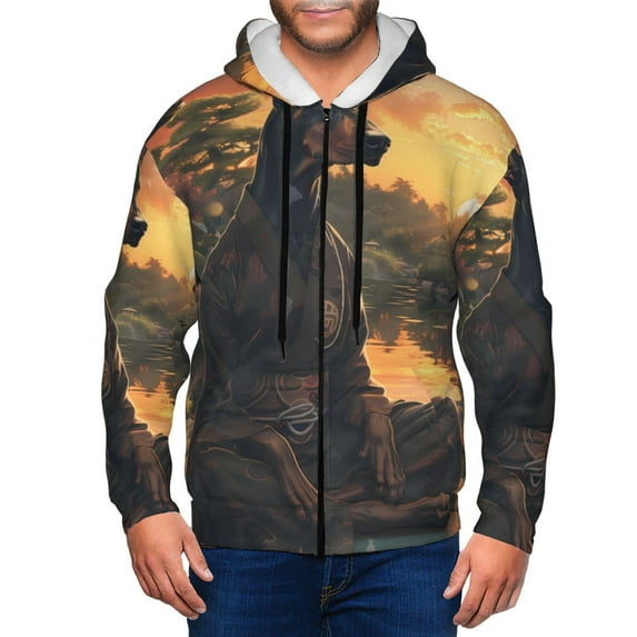 Kdxio Sunset Meditating Doberman Print Men Hoodies Casual Hoodies for Men with Zip Pockets Full Zip Long Sleeve Sweatshirt Sports Hooded Jacket-Medium