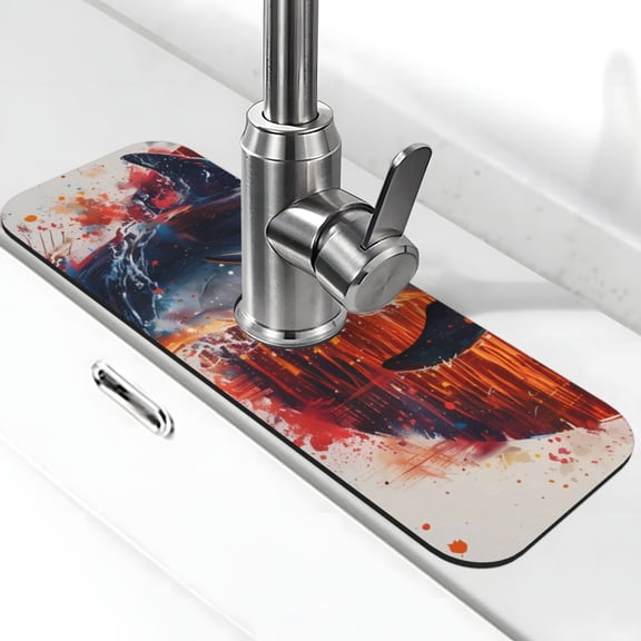 Kdxio Sunset Ocean Watercolor Dolphin Pattern Non-Slip Diatom Mud Faucet Drain Pad,Self Absorbent Mat for Kitchen Sink for Variety Kitchen & Bathroom Countertops
