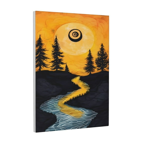 Kdxio Sunset River Pine Trees Pattern Canvas Wall Art 12x16 Inches - Waterproof HD Print Solid Wood Frame for Living Room & Bathroom,Vertical