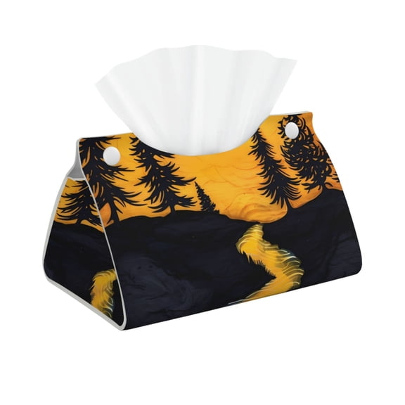 Kdxio Sunset River Pine Trees Print Tissue Box Cover,Modern PU Leather Rectangular Tissue Box Holder for Bathroom Living Room Bedroom Office Desk Car Home