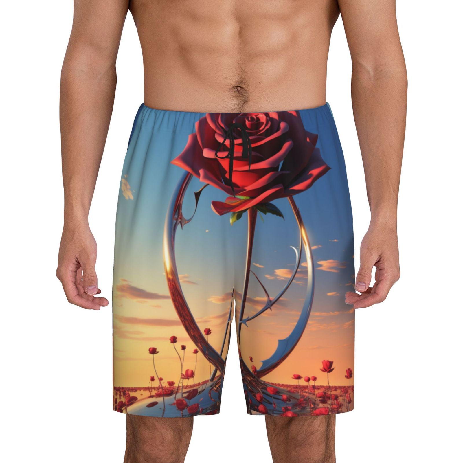 Kdxio Sunset Rose Elegance Print Mens Sleep Shorts Bottoms Soft Comfy