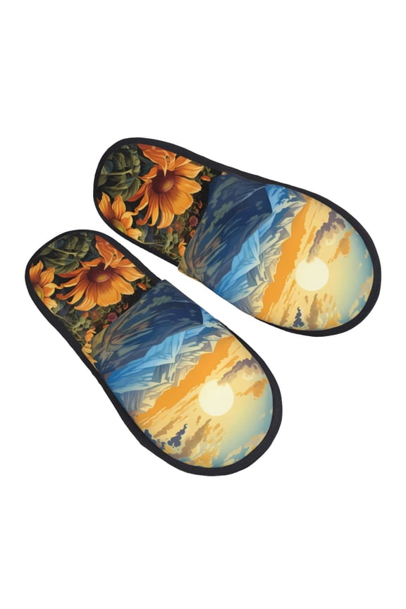 Sunset Sky Sunflower Pattern Slippers for Women Memory Foam Fuzzy House Slippers Bedroom Non-slip Warm Womens Slippers
