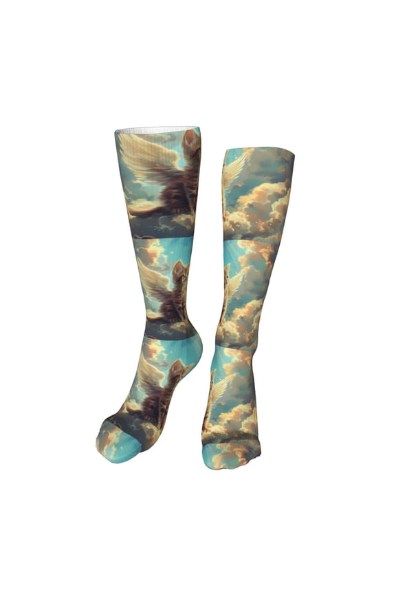 Sunshine Cloud Cute Cat Funny Silky Novelty Funky Long Knee High Socks Soft 3D Print Cosplay Crazy Stockings for Men Women