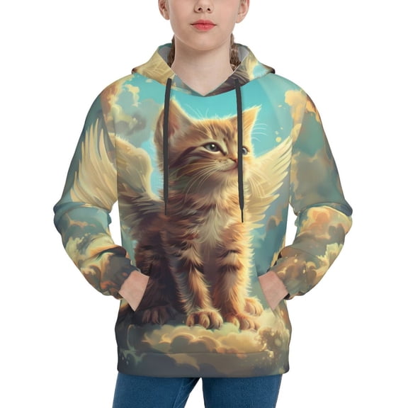 Kdxio Sunshine Cloud Cute Cat Pattern Boys Athletic Unisex Boys Girls Hoodie with Pocket Sweatshirts-Large