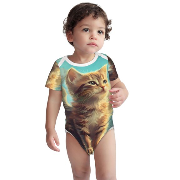 Kdxio Sunshine Cloud Cute Cat Pattern Unisex Baby Cotton Short Sleeve Bodysuits-3 Months