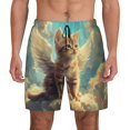 thumbnail image 1 of Kdxio Sunshine Cloud Cute Cat Print Men's Swim Trunks with Compression Liner 7 Inch Inseam Quick Dry Swim Shorts, 1 of 5