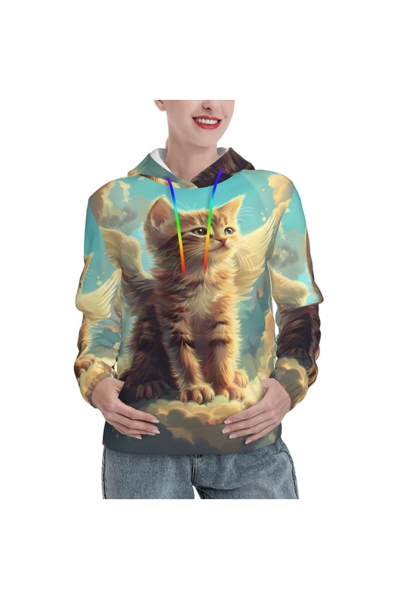 Sunshine Cloud Cute Cat Print Womens Oversized Hoodies Sweatshirts Hooded Pullover Tops Sweaters Casual-X-Large
