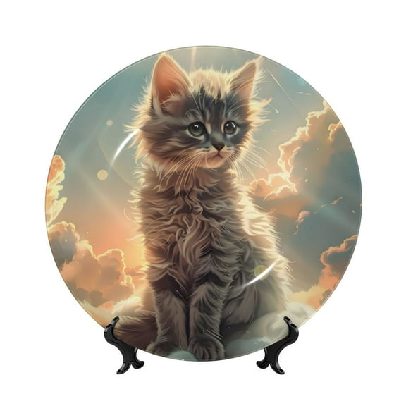 Kdxio Sunshine Cloud Kitten Bone China Decorative Plate Ceramic Decorative Plate for Home Office Wall Stand Decorative Plates for Home Bedroom-7in
