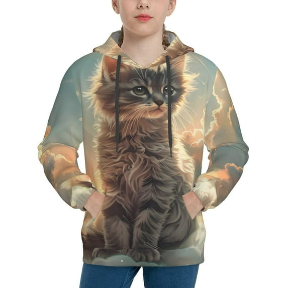 Kdxio Sunshine Cloud Kitten Pattern Boys Athletic Unisex Boys Girls Hoodie with Pocket Sweatshirts-X-Large