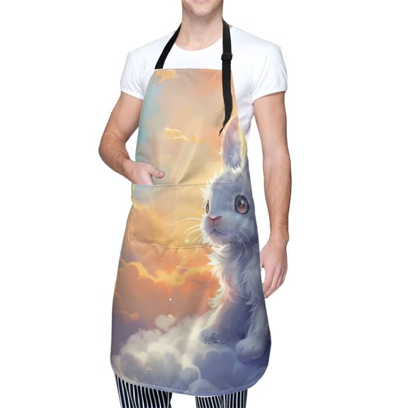 Kdxio Sunshine Colorful Cloud Rabbit Apron with Pockets Adjustable Kitchen Aprons for Men Women Waterproof Aprons for Cooking,Drawing,Crafting, Baking Household Cleaning