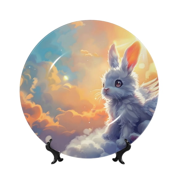 Kdxio Sunshine Colorful Cloud Rabbit Bone China Decorative Plate Ceramic Decorative Plate for Home Office Wall Stand Decorative Plates for Home Bedroom-7in
