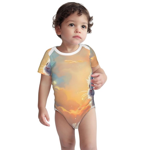 Kdxio Sunshine Colorful Cloud Rabbit Pattern Unisex Baby Cotton Short Sleeve Bodysuits-18 Months