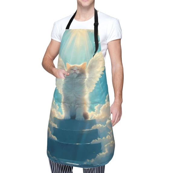 Kdxio Sunshine Cute Winged Cat Apron with Pockets Adjustable Kitchen Aprons for Men Women Waterproof Aprons for Cooking,Drawing,Crafting, Baking Household Cleaning