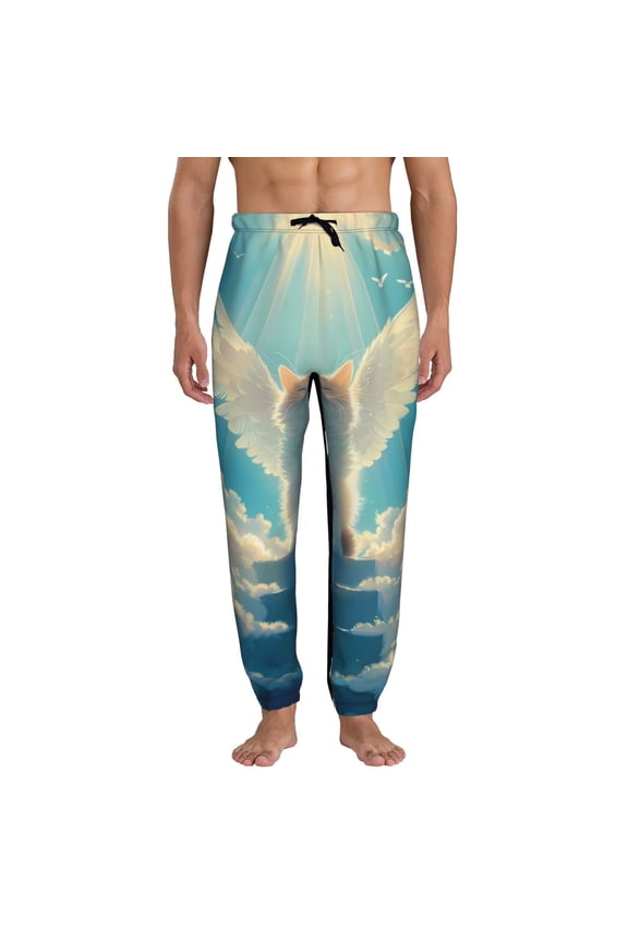 Sunshine Cute Winged Cat Pattern Joggers,Sweatpants for Men with Pockets-X-Large