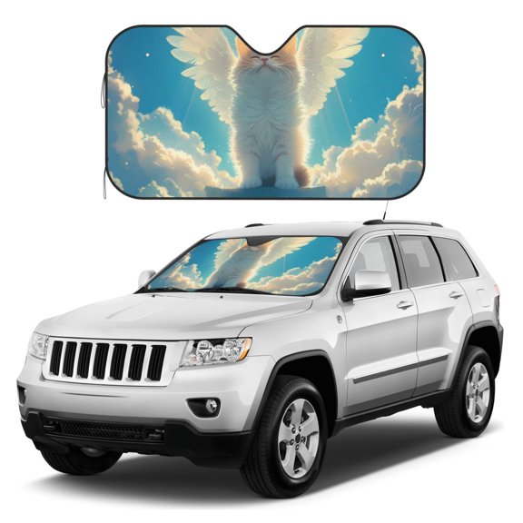 Kdxio Sunshine Cute Winged Cat Print Windshield Sun Shade, Foldable Sun Blocker for Car,Truck,SUV Automotive Interior Sun Protection,Reflective Shade for Front Windshield(Small)