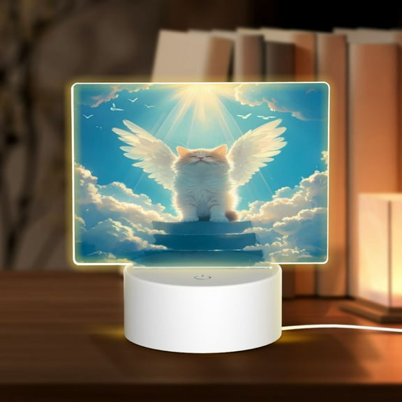 Kdxio Sunshine Cute Winged Cat Rectangular Acrylic Night Light Acrylic Sleep Night Light Friend Gifts for Birthday Gifts for Women Teens Boys Girls