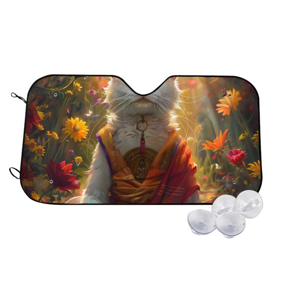 Kdxio Sunshine Flower Meditating Cat Print Windshield Sun Shade,UV Rays and Sun Heat Protection,Sunshade for Car Windshield,Car Shade Front Windshield - Small