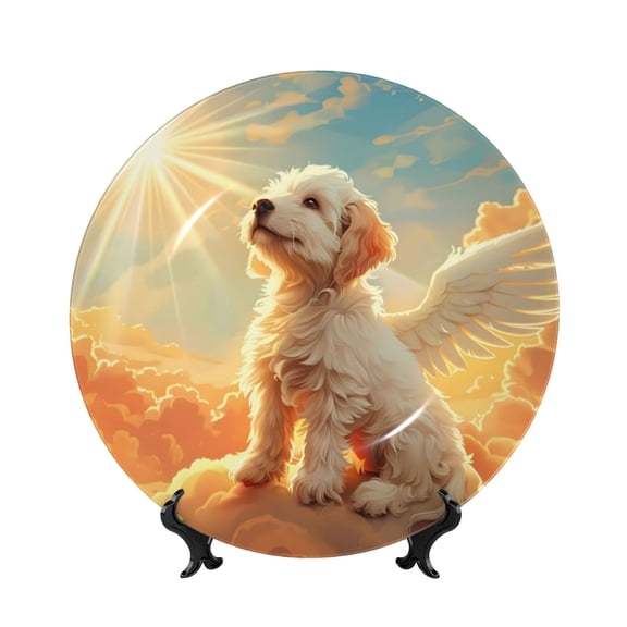 Kdxio Sunshine Golden Cloud Dog Bone China Decorative Plate Ceramic Decorative Plate for Home Office Wall Stand Decorative Plates for Home Bedroom-7in