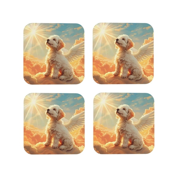 Kdxio Sunshine Golden Cloud Dog Funny Coasters,4 Pcs Leather Coasters,Housewarming Gifts,Protect Furniture from Water Marks Scratch and Damage