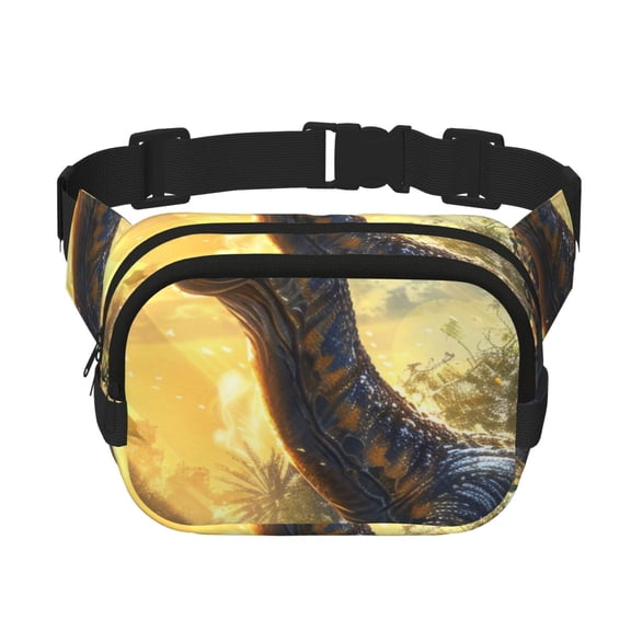 Kdxio Sunshine Jungle Dinosaur Crossbody Double Layer Waist Bag Belt Bag for Unisex Fanny Pack Fashion Waist Packs for Hiking Running Shopping Traveling