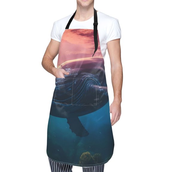 Kdxio Sunshine Ocean Whale Apron with Pockets Adjustable Kitchen Aprons for Men Women Waterproof Aprons for Cooking,Drawing,Crafting, Baking Household Cleaning
