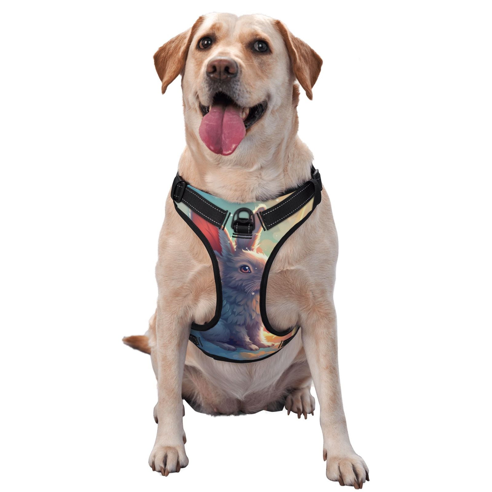 Kdxio Sunshine Winged Rabbit Print No Pull Dog Harness Adjustable Reflective Oxford Easy Control Medium Large Dog Harness for Training and Everyday-Medium