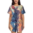 thumbnail image 1 of Kdxio Sunshine Winged Rabbit Print Pajamas Sets for Women Short-Sleeved Pjs with Lounge Shorts Two Piece Sleepwear S-4XL, 1 of 5